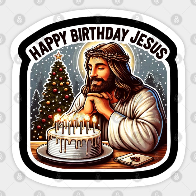 Happy Birthday Jesus Make A Wish Birthday Cake Christmas Trees Snowing Sticker by Plushism